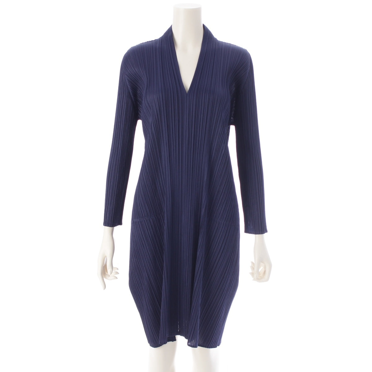 PLEATS PLEASE ISSEY  V-neck Long sleeves one piece PP71-JH146 Navy 2