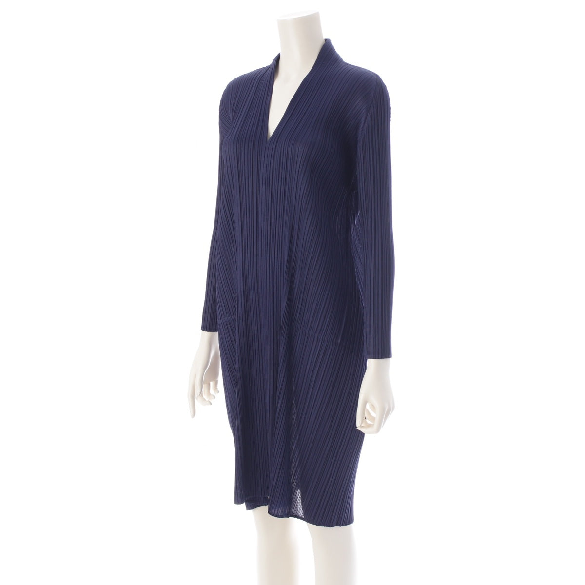 PLEATS PLEASE ISSEY  V-neck Long sleeves one piece PP71-JH146 Navy 2