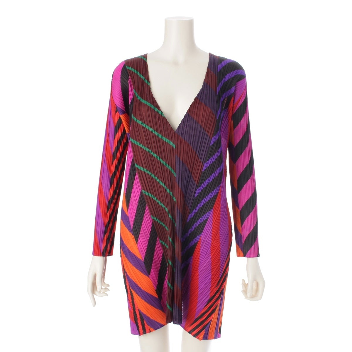 PLEATS PLEASE ISSEY  Geometric pattern V-neck tunic one piece PP33-JT716 multicolor 3
