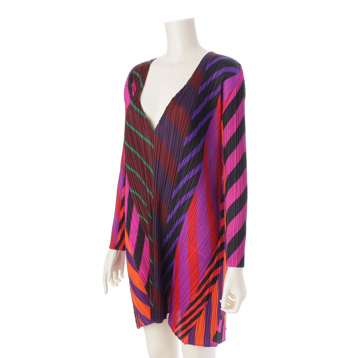 PLEATS PLEASE ISSEY  Geometric pattern V-neck tunic one piece PP33-JT716 multicolor 3