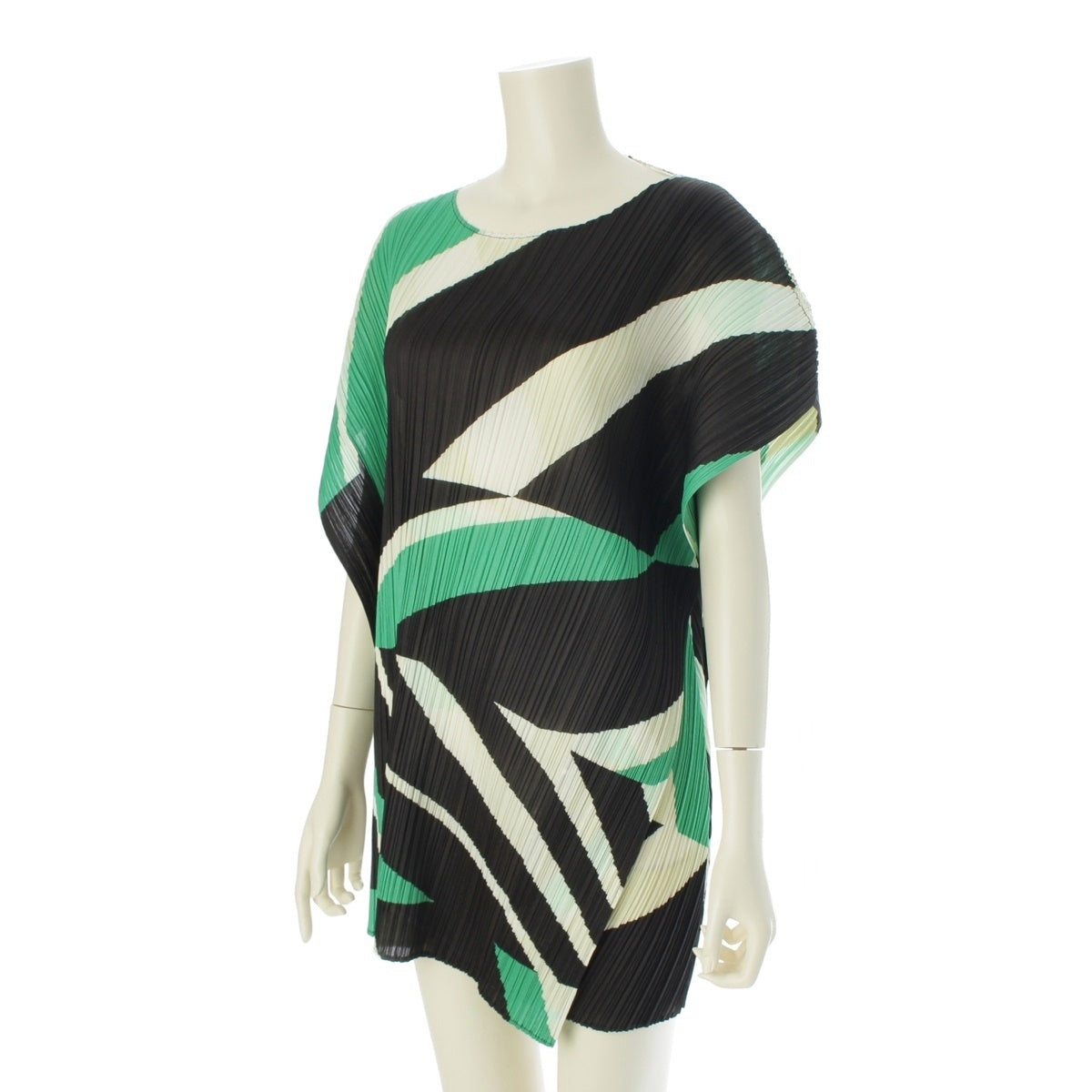 PLEATS PLEASE ISSEY  Geometric Abstract Transformation tops PP03-JT752 White black green 3