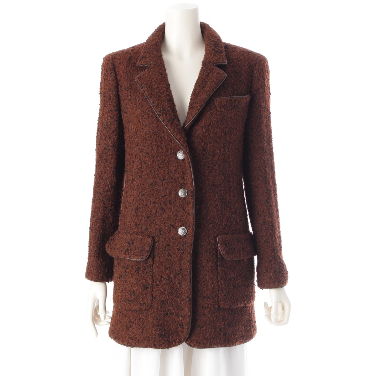 CHANEL wool Tweed Button Front tailored jacket outer P09590 Brown 36