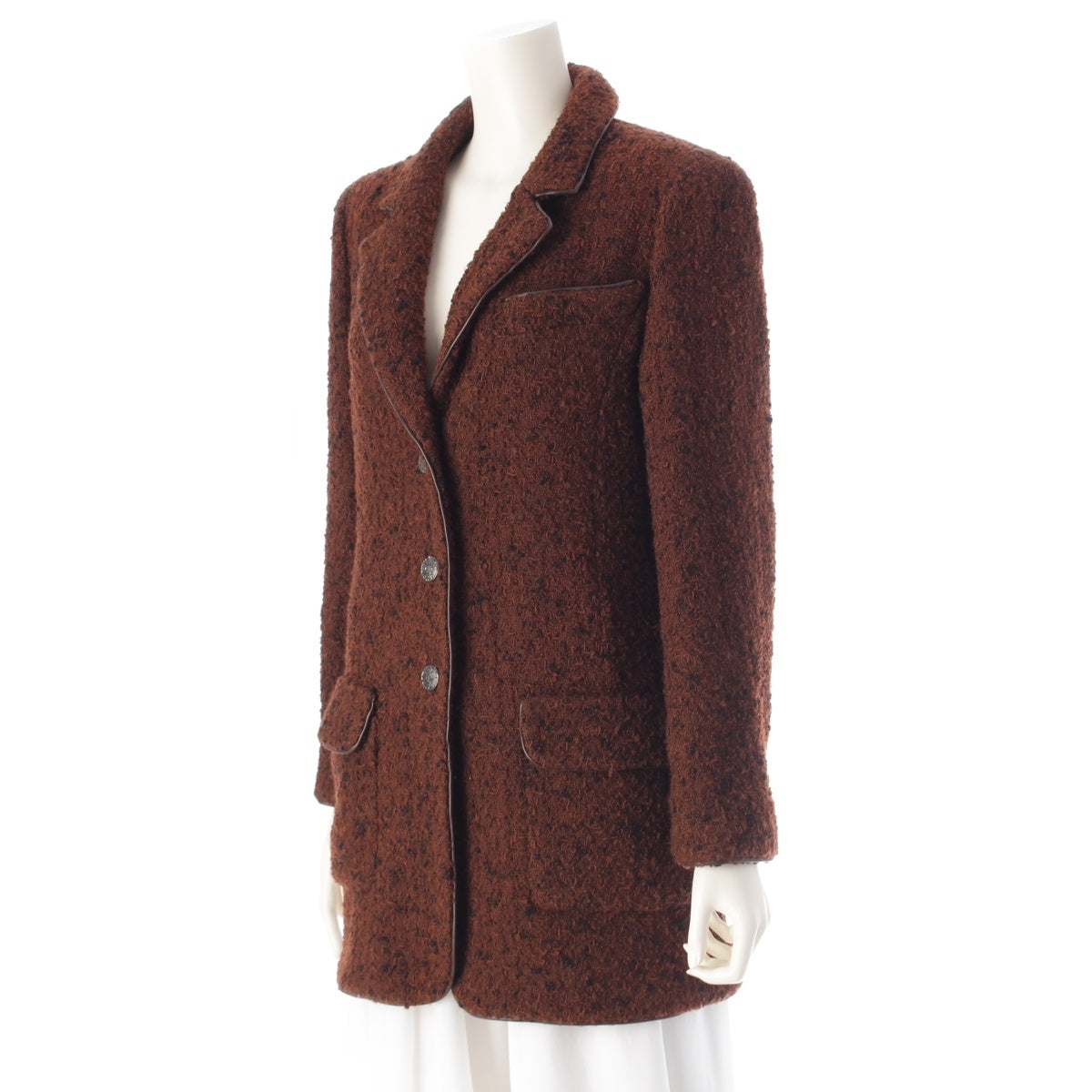 CHANEL wool Tweed Button Front tailored jacket outer P09590 Brown 36
