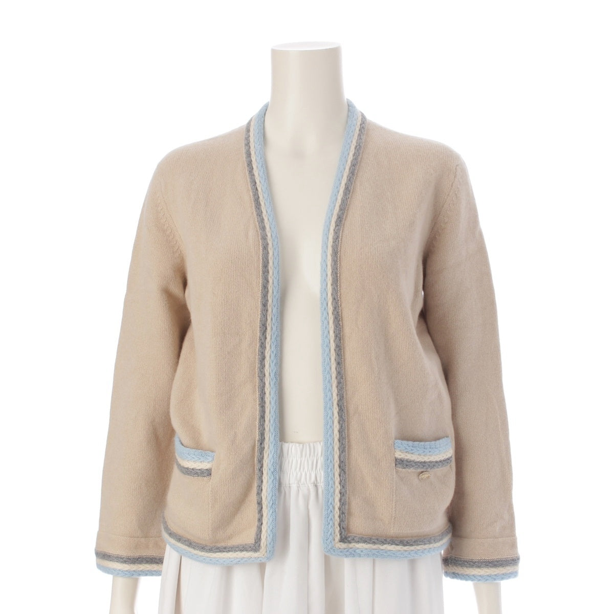 CHANEL cashmere cardigan P26632 Beige blue 38