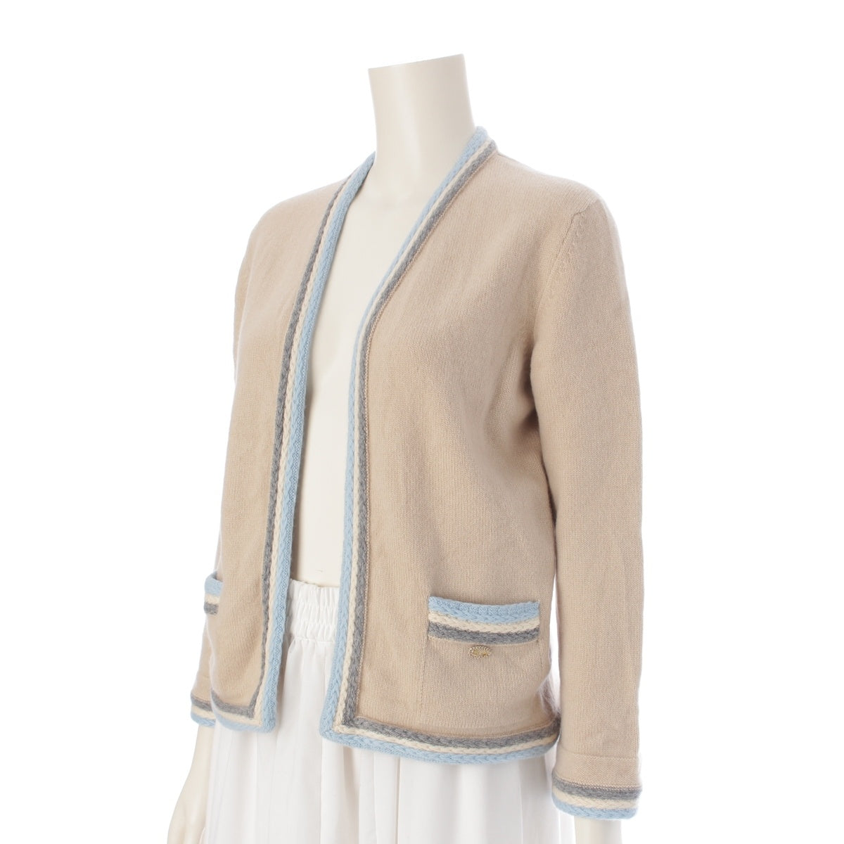 CHANEL cashmere cardigan P26632 Beige blue 38