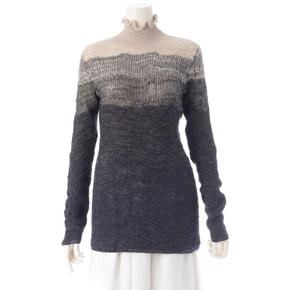 CHANEL alpaca lame knit sweater tops P42000 Navy beige 36