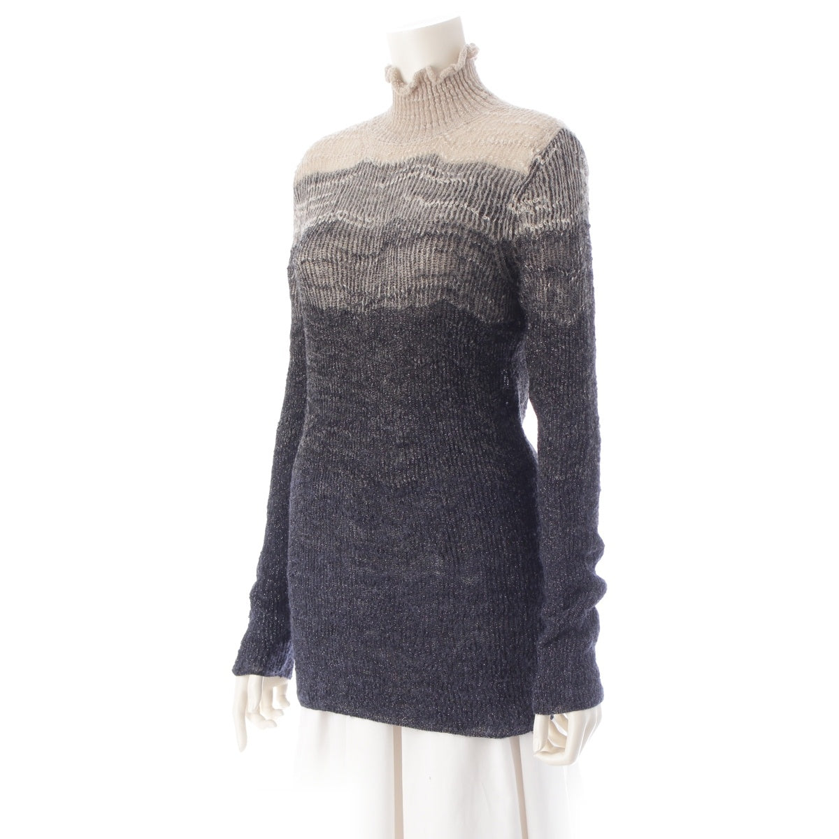 CHANEL alpaca lame knit sweater tops P42000 Navy beige 36