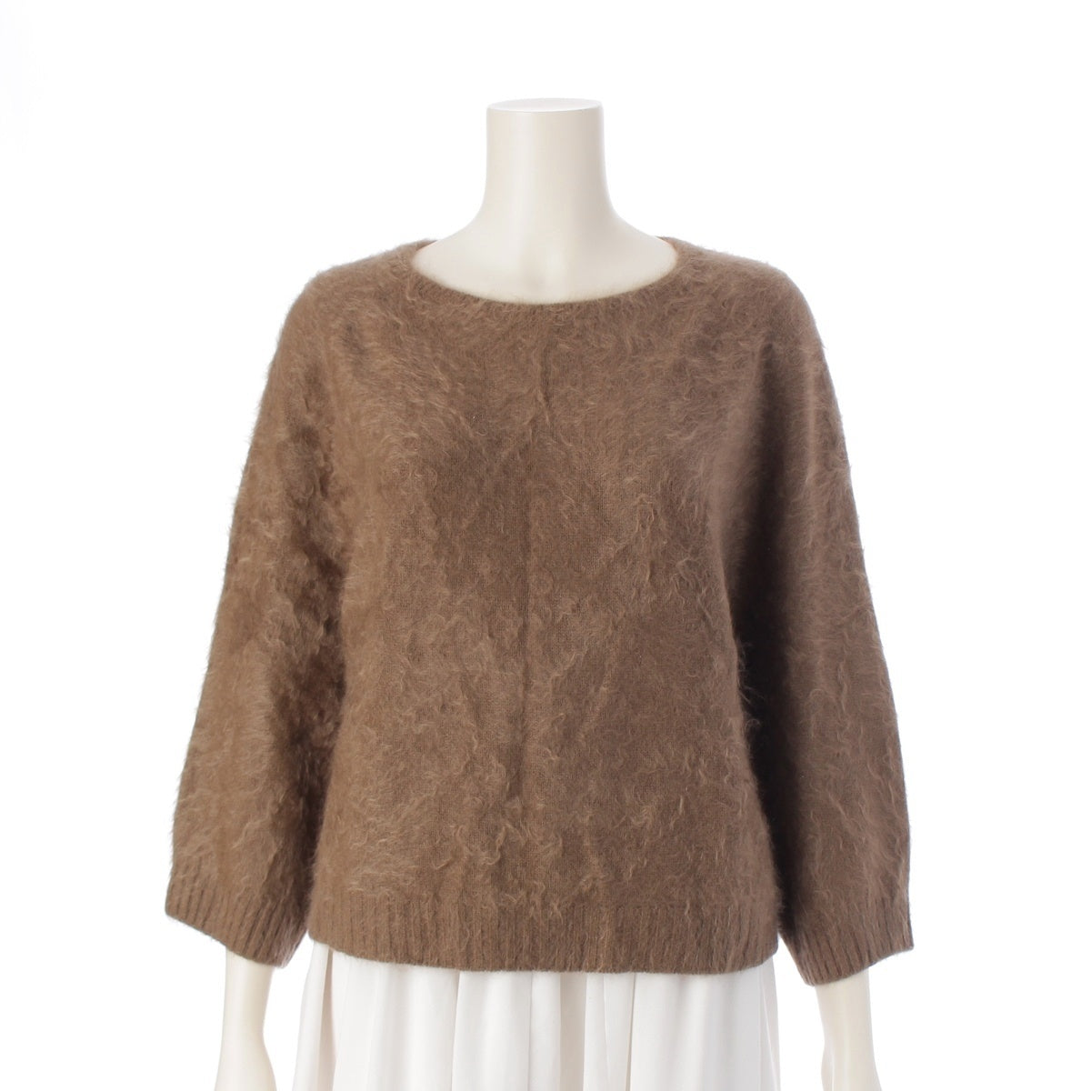 Drawer cashmere 7G fur crew neck knit sweater tops 6513-299-067 Brown 1