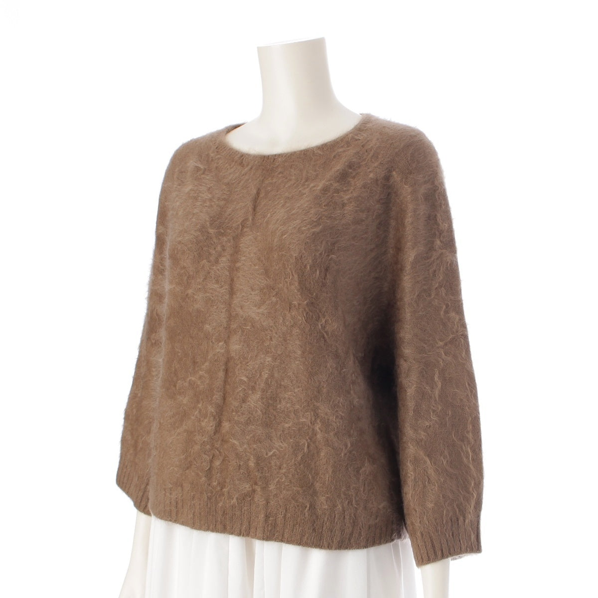 Drawer cashmere 7G fur crew neck knit sweater tops 6513-299-067 Brown 1