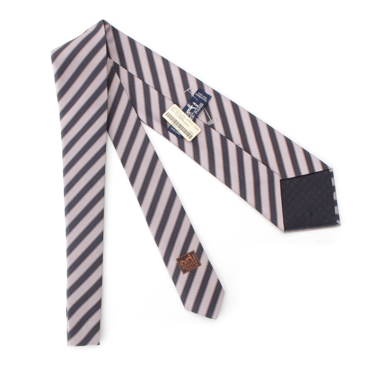 HERMES 100% silk stripe tie Purple navy