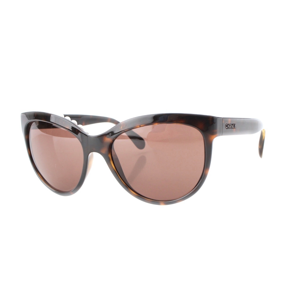 CHANEL Logo fake pearl sunglasses 6040H Brown 57□17