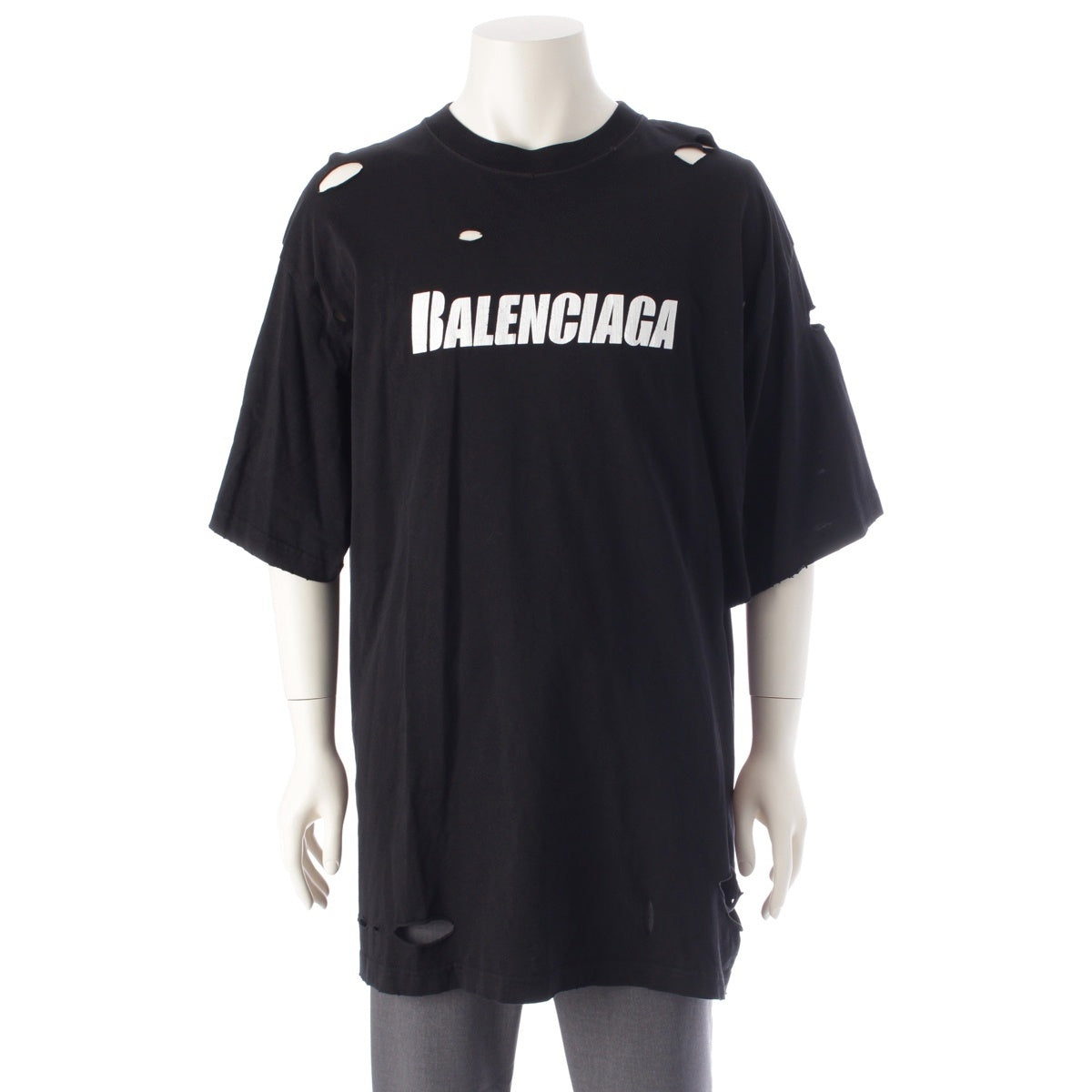 BALENCIAGA cotton Logo Destroyed Destroyed Oversized Short sleeve T-shirt black M