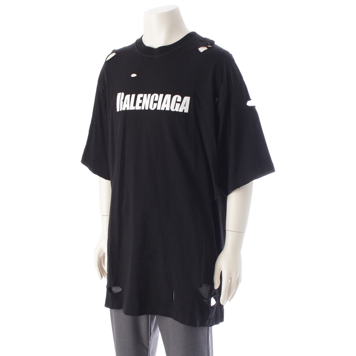 BALENCIAGA cotton Logo Destroyed Destroyed Oversized Short sleeve T-shirt black M
