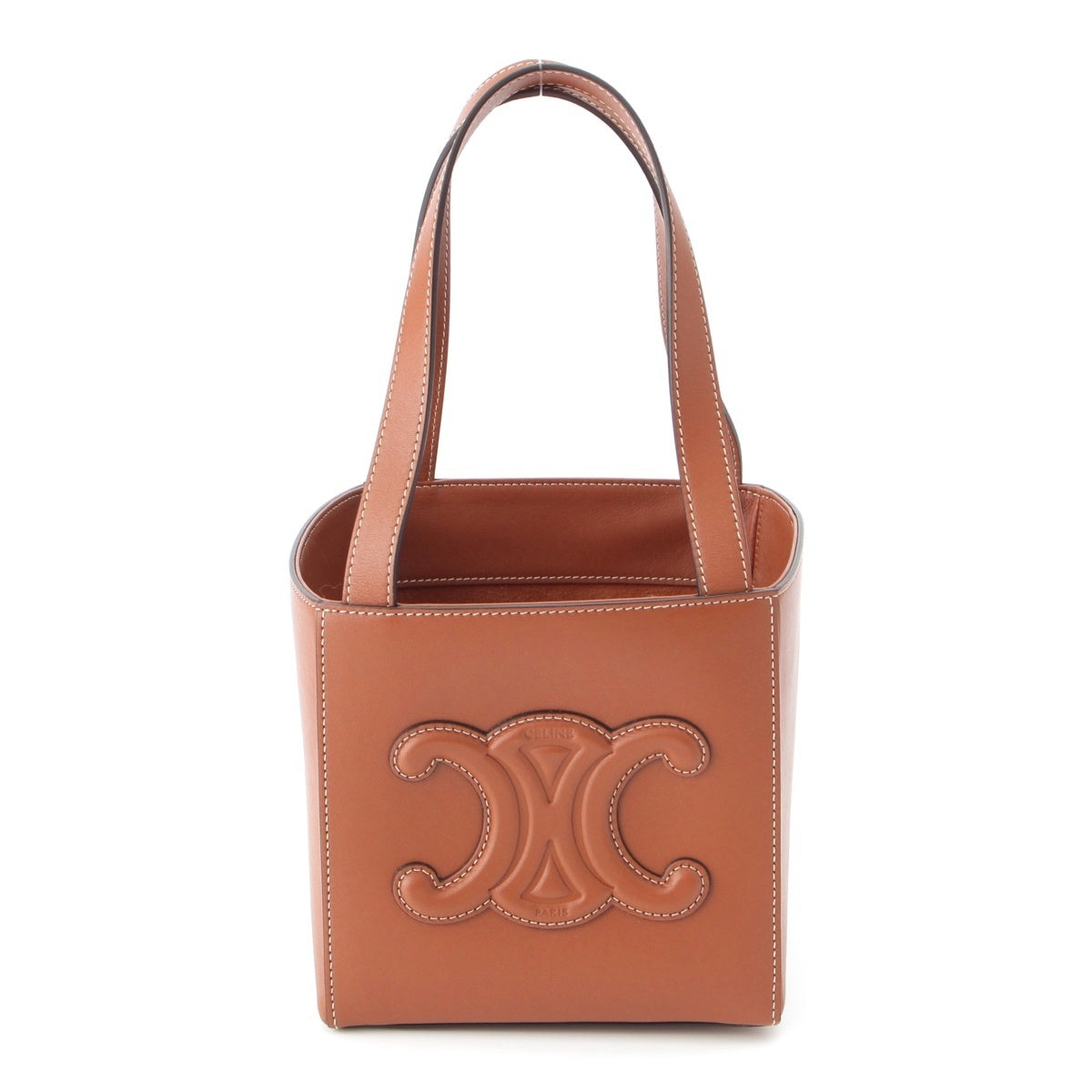 CELINE leather Triomphe Cube Tote Bag With porch Tan