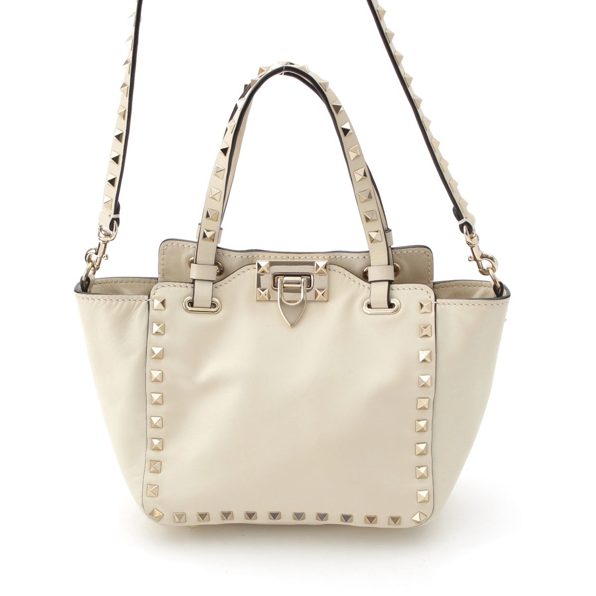 VALENTINO Rock studs leather 2WAY Shoulder Handbag Ivory