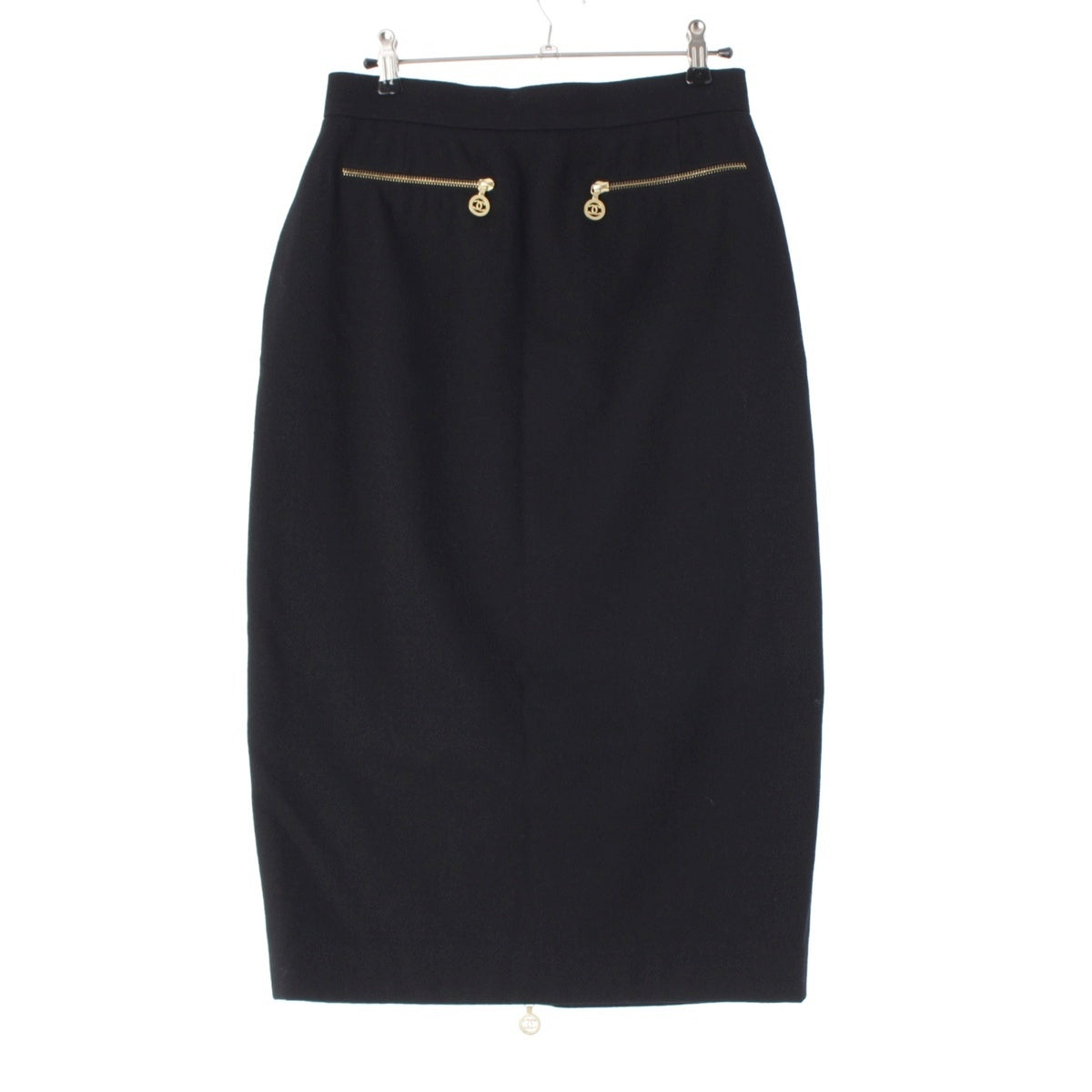 CHANEL 29 wool COCO Mark Zip Tight skirt black 40