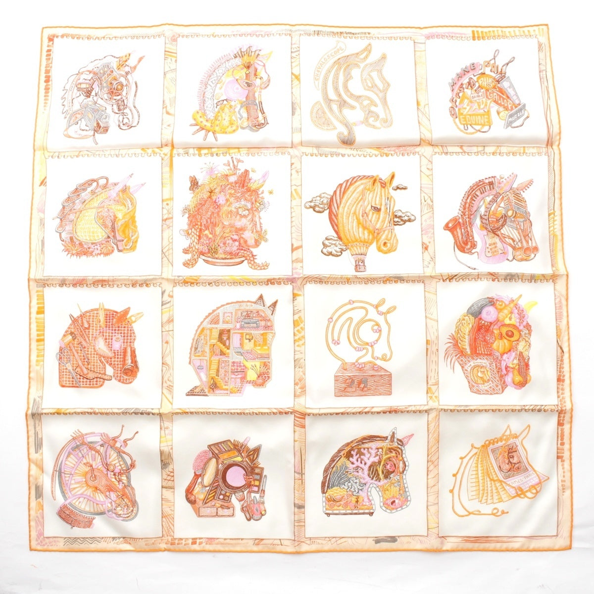 HERMES Carre 90 Chevaloscope silk scarf Orange