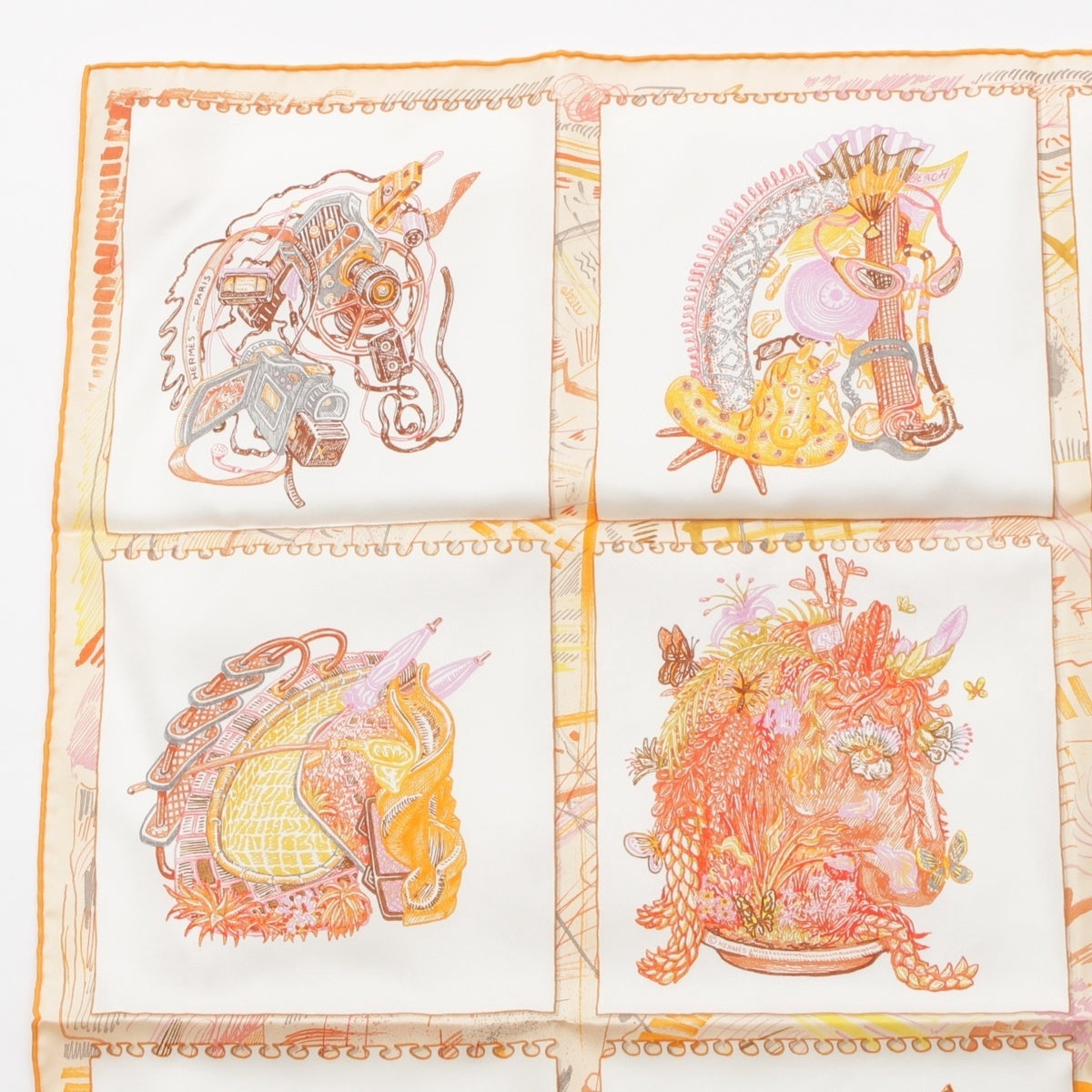 HERMES Carre 90 Chevaloscope silk scarf Orange
