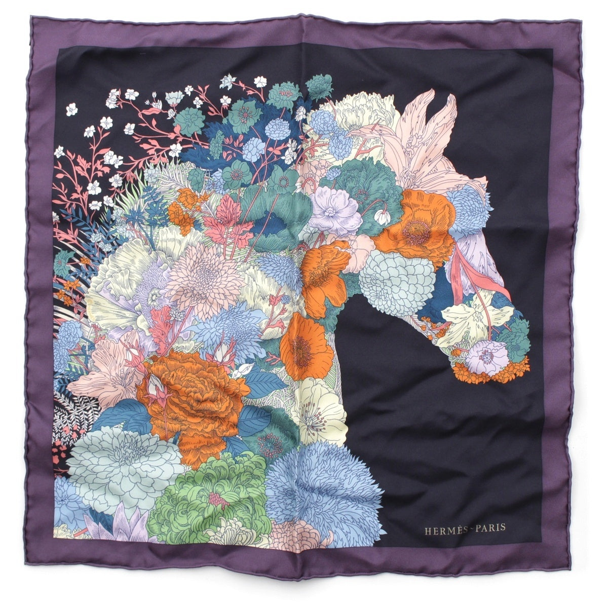 HERMES Carré 45 Robe Legere silk Horse scarf purple