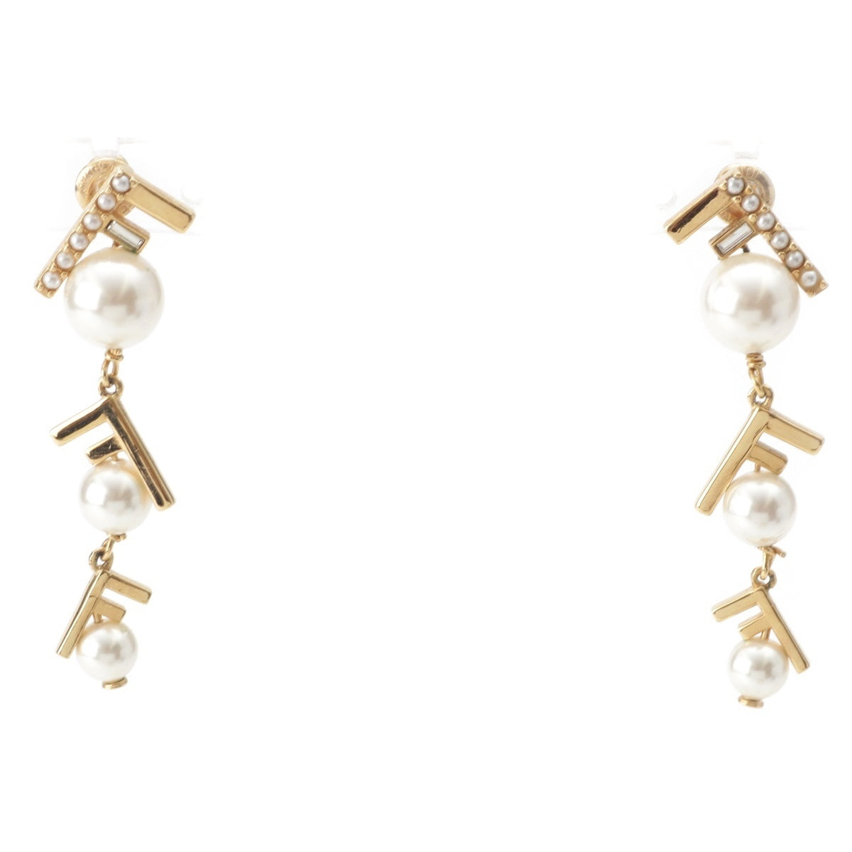 FENDI F logo rhinestone pearl Pierce Accessories gold