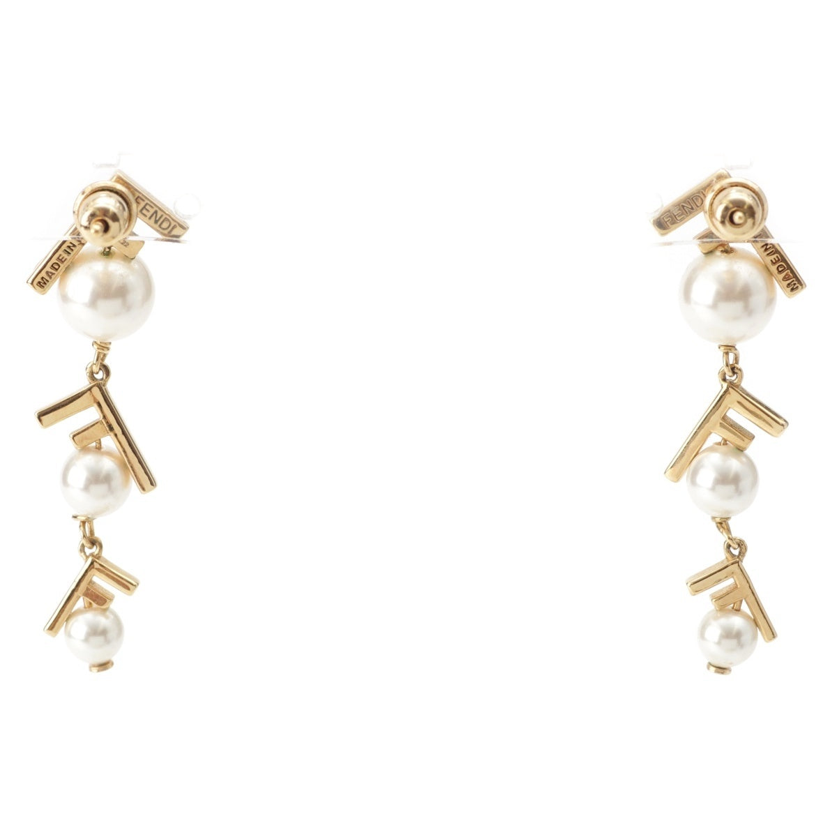 FENDI F logo rhinestone pearl Pierce Accessories gold