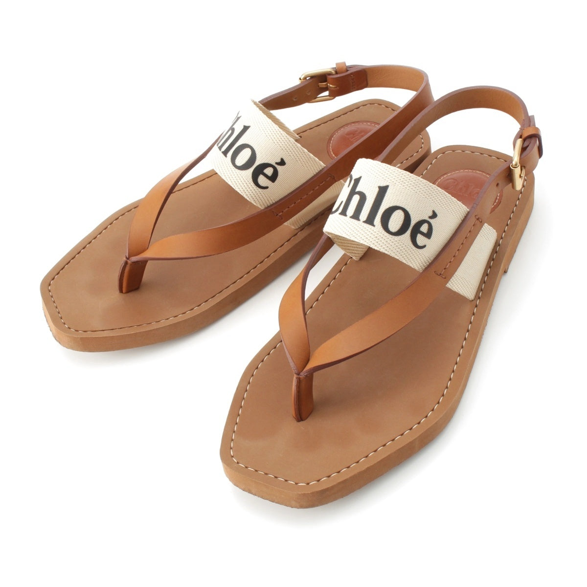 Chloe leather woody logo strap thong flats Sandals Brown 38