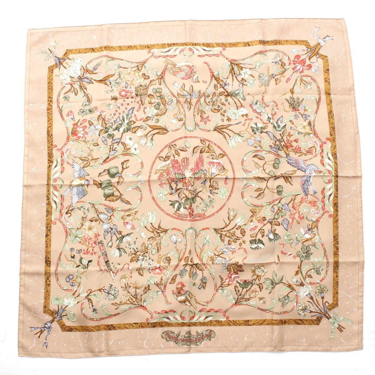 HERMES Calle 90 silk PIERRES d' ORIENT and d' OCCIDENT Eastern stone and Western stonework scarf Brown