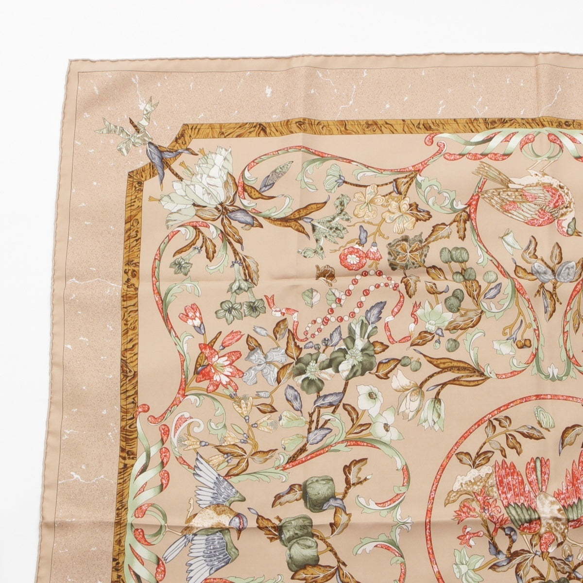 HERMES Calle 90 silk PIERRES d' ORIENT and d' OCCIDENT Eastern stone and Western stonework scarf Brown