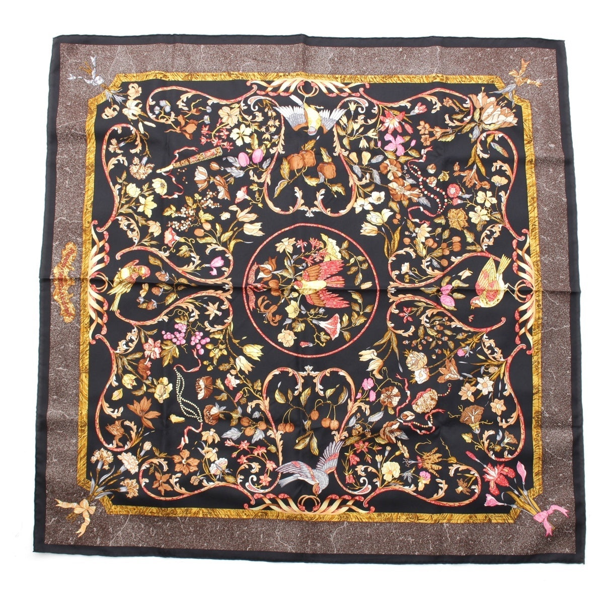 HERMES Calle 90 silk PIERRES d' ORIENT and d' OCCIDENT Eastern stone and Western stonework scarf black
