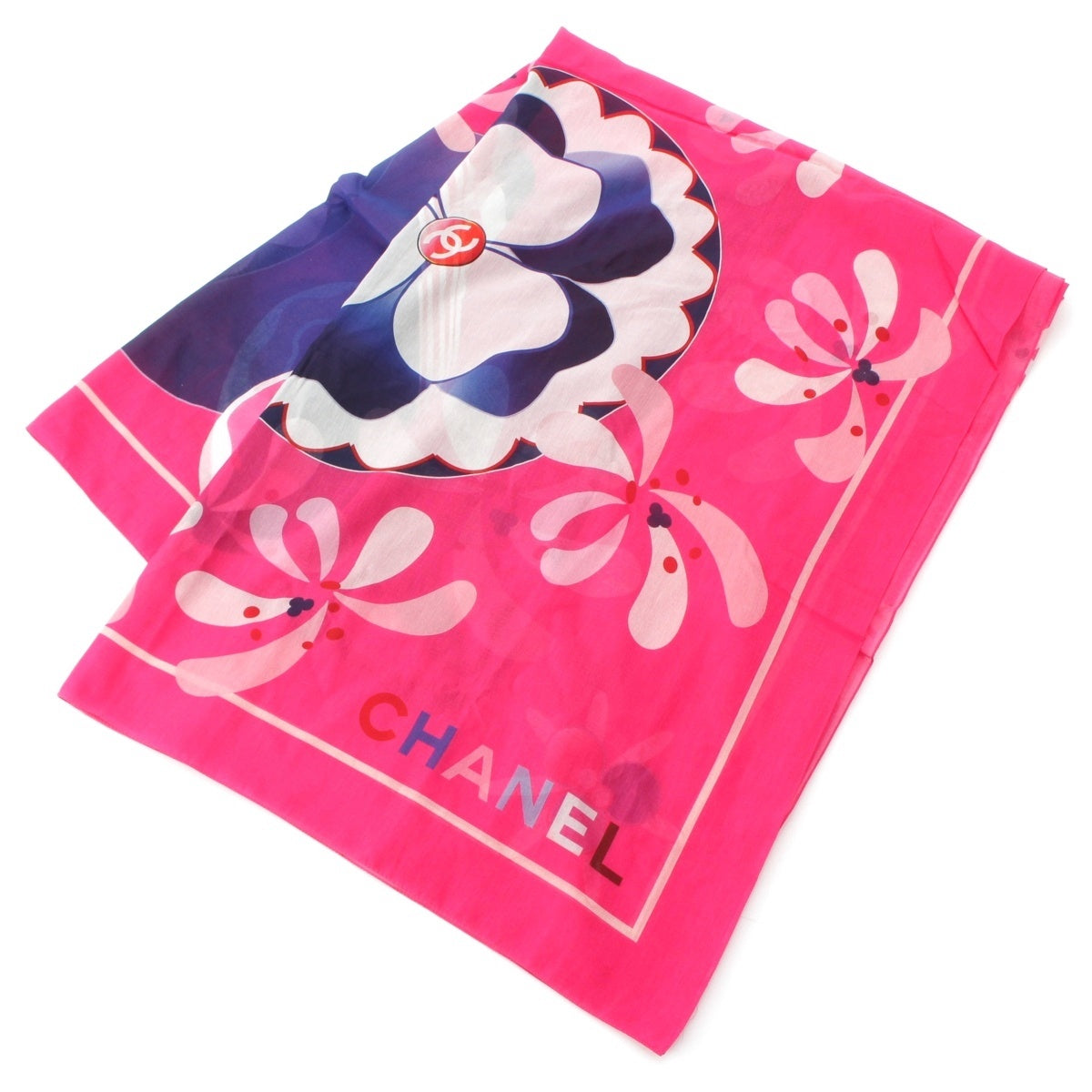 CHANEL Cotton silk Logo COCO Mark Flower shawl Stall pink
