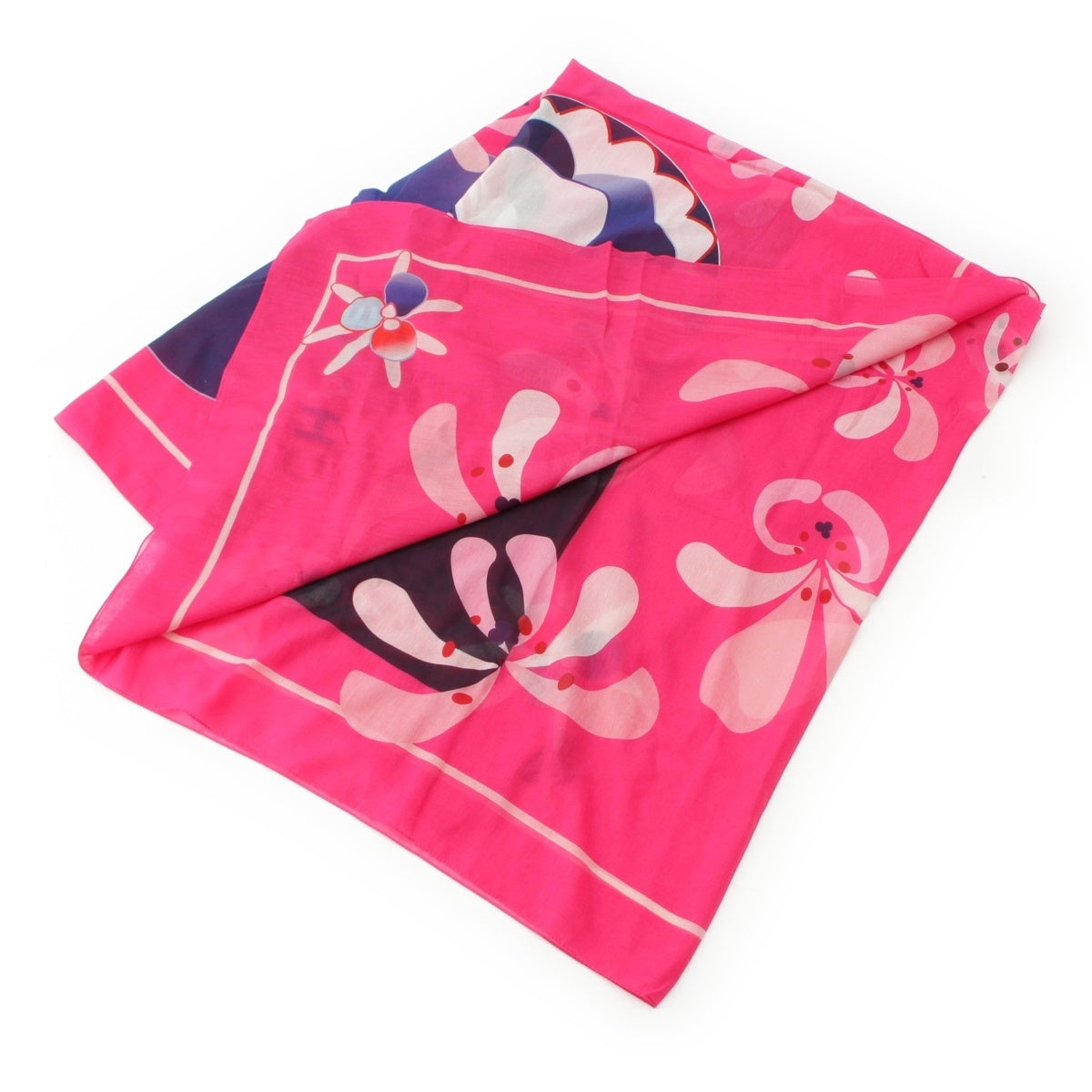 CHANEL Cotton silk Logo COCO Mark Flower shawl Stall pink