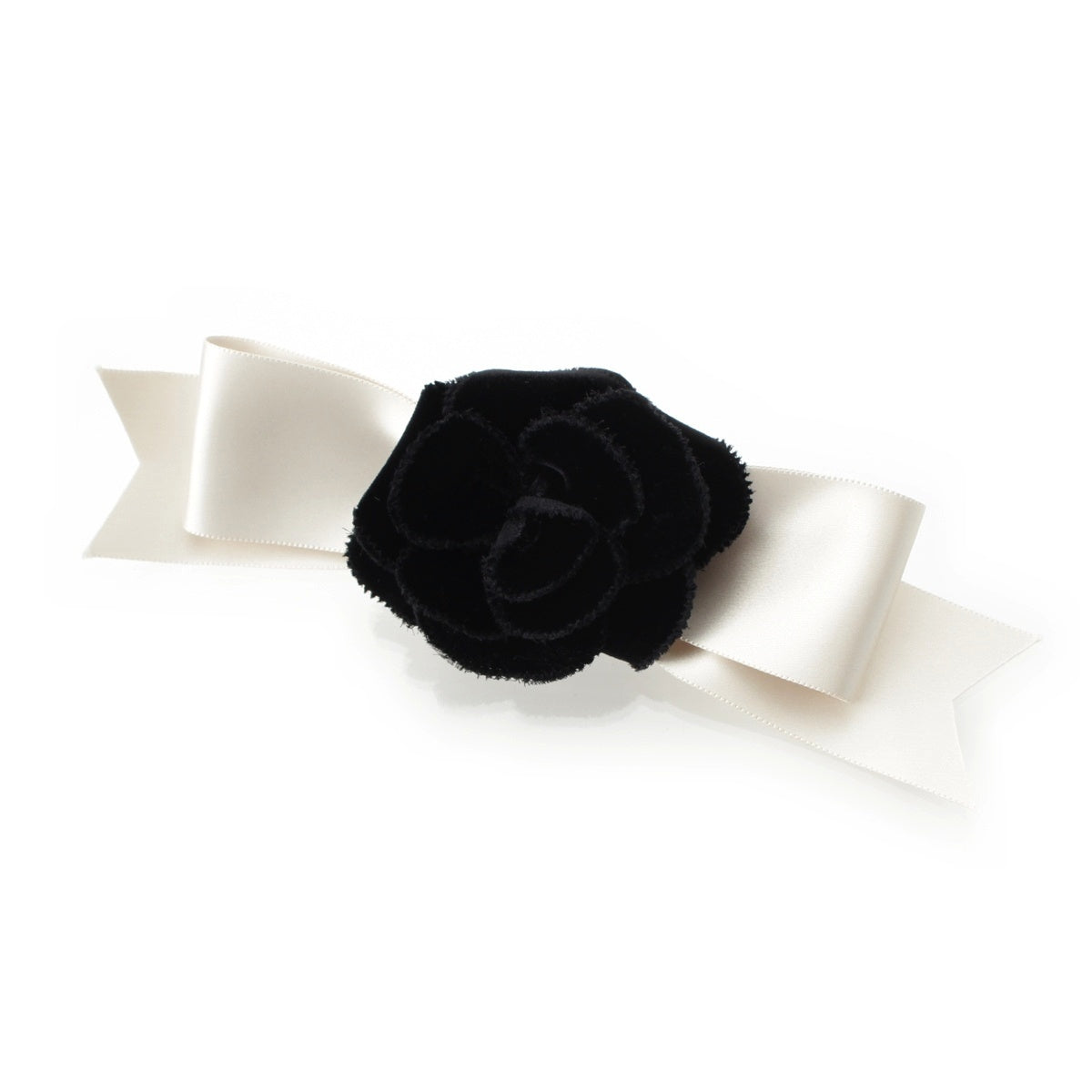 CHANEL Camellia ribbon Valletta hair accessory Black White