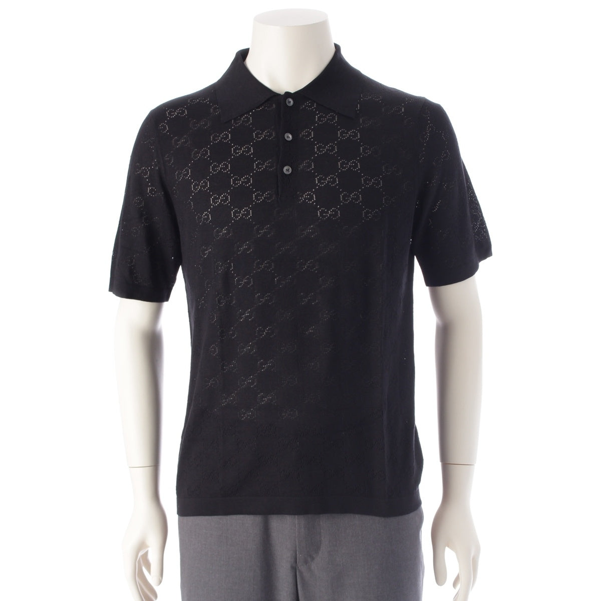 GUCCI silk GG Punching Jacquard Polo shirt tops black M