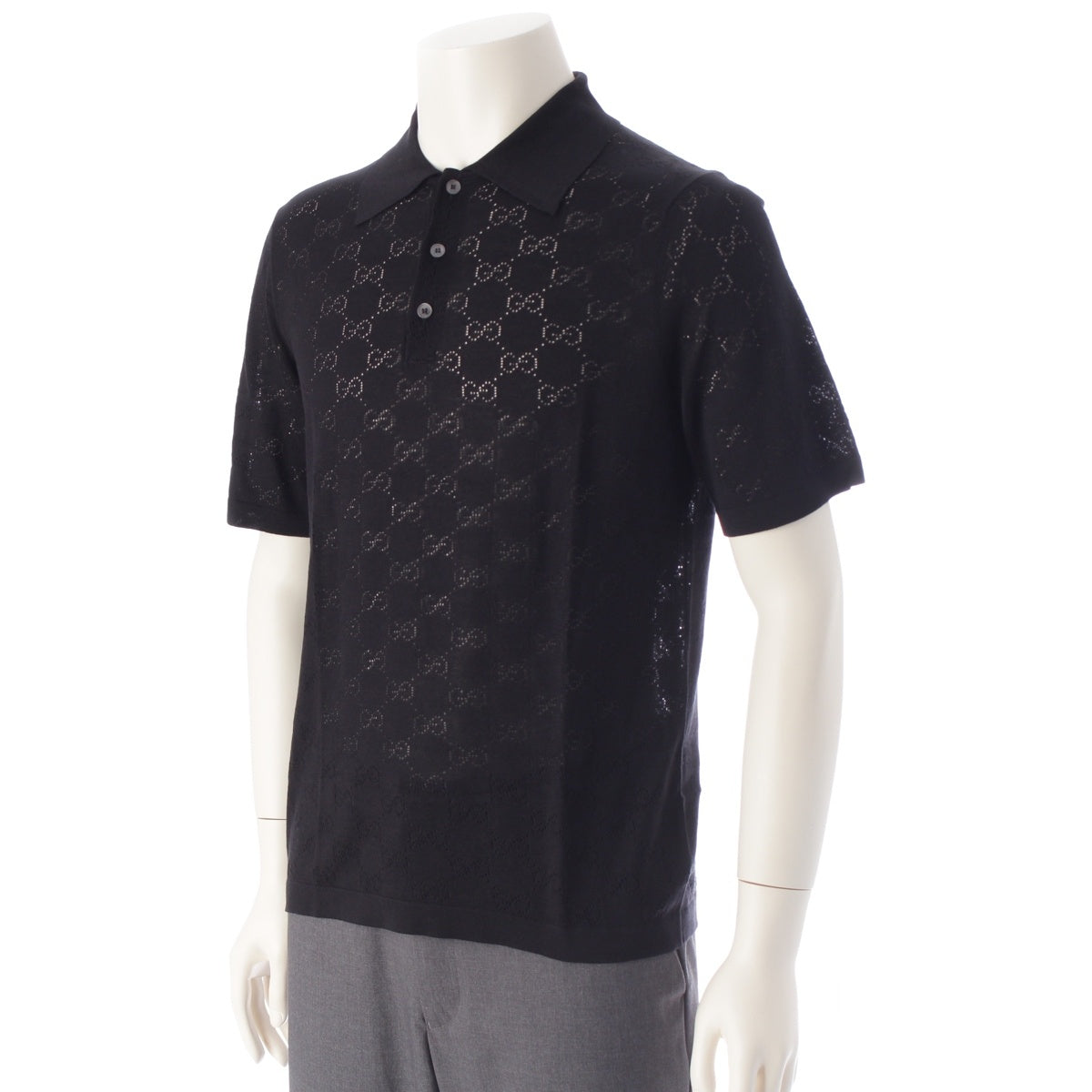GUCCI silk GG Punching Jacquard Polo shirt tops black M