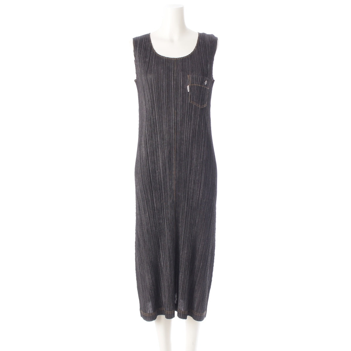 PLEATS PLEASE ISSEY  Button Long Sleeveless one piece dress PP75-JH021 gray 2