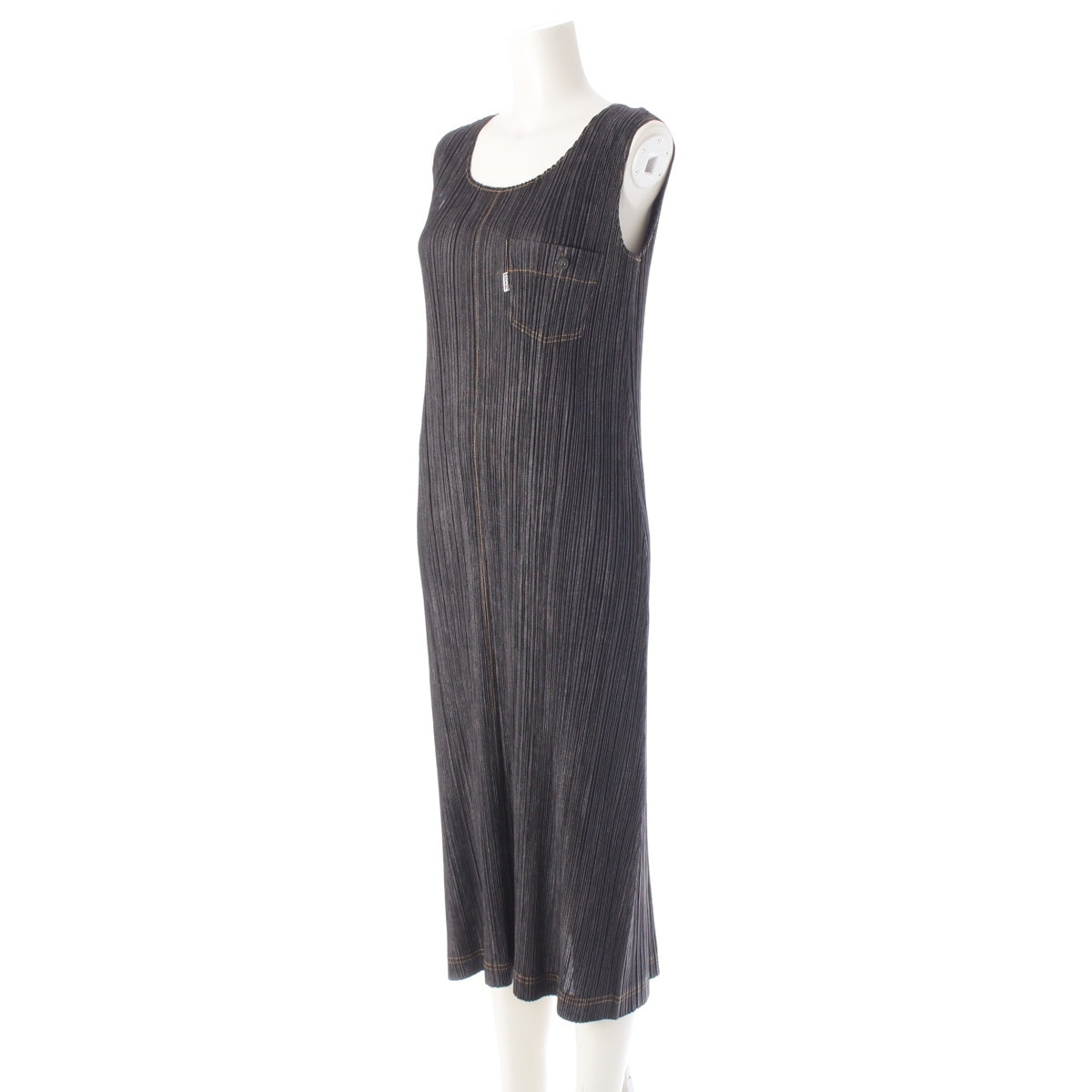 PLEATS PLEASE ISSEY  Button Long Sleeveless one piece dress PP75-JH021 gray 2