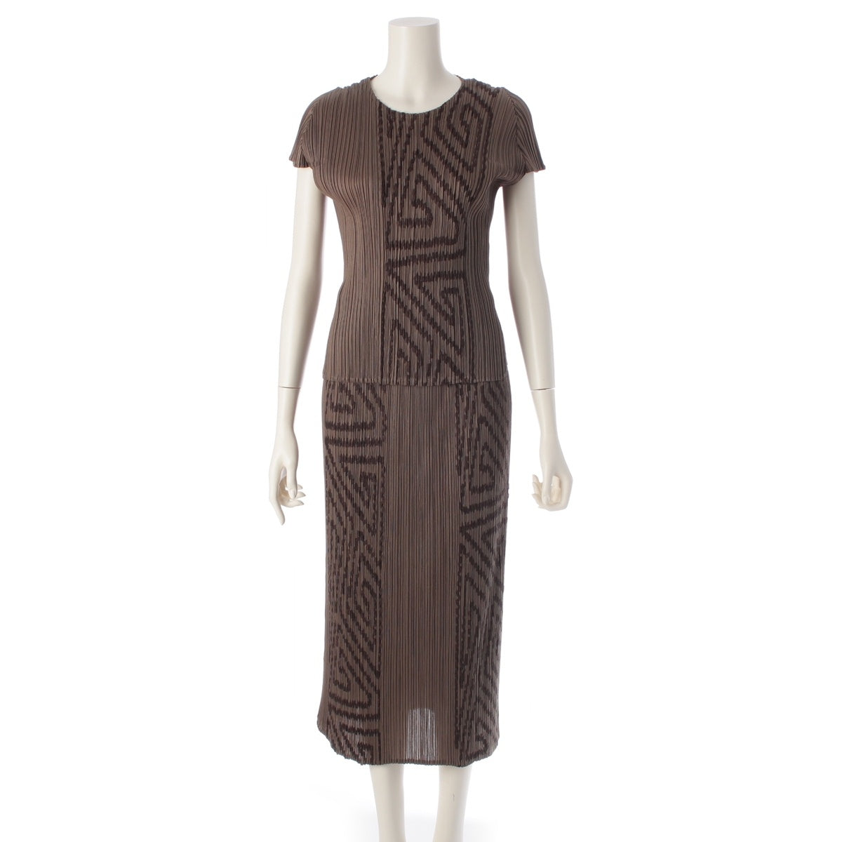 PLEATS PLEASE ISSEY  Embroidery short sleeve cut and sew Skirt setup PP41-JG743-JK742 khaki 3