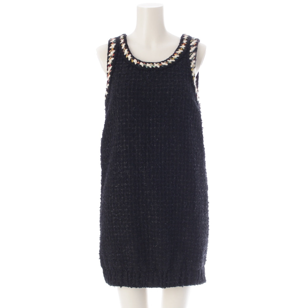CHANEL Metiers d'Art tweed sleeveless one piece dress P75267 Black x yellow 34