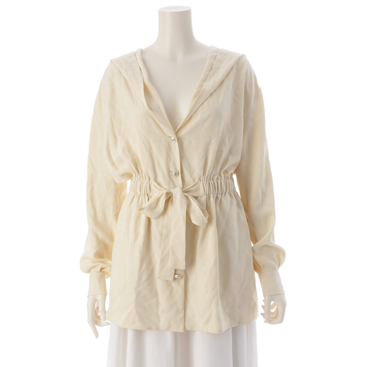 CHANEL silk COCO Mark Shirt Jacket P74771 white 36