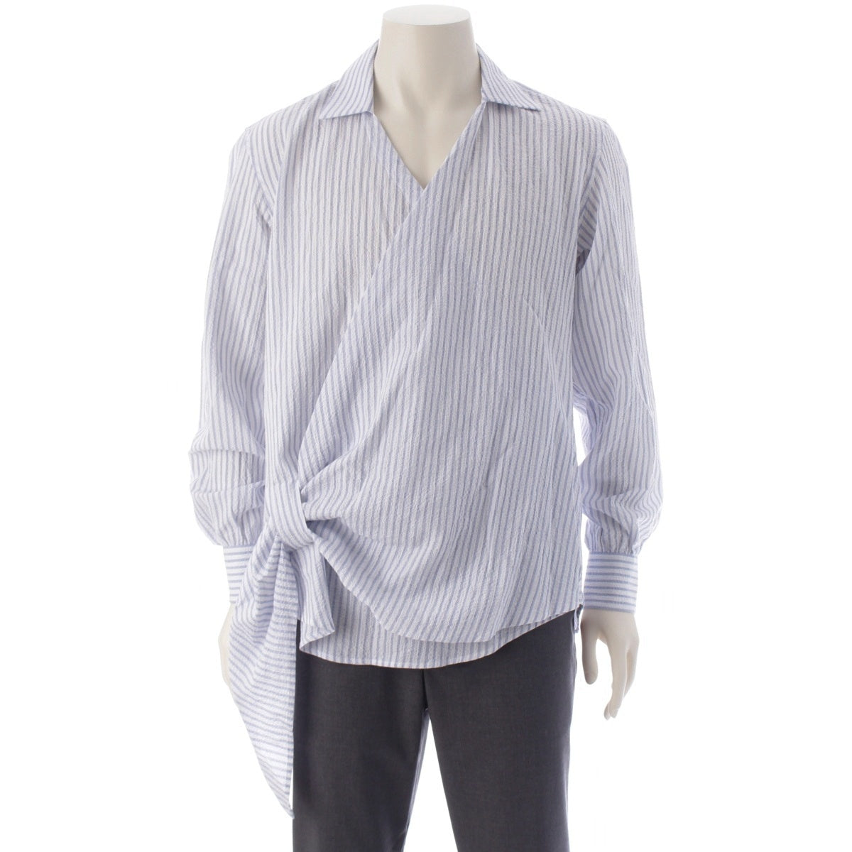 Bourrienne Paris X Brienne Paris Dis SAUVAGE Seersucker Striped Sweater Long sleeve shirt tops SAUSEES25W Blue white 42