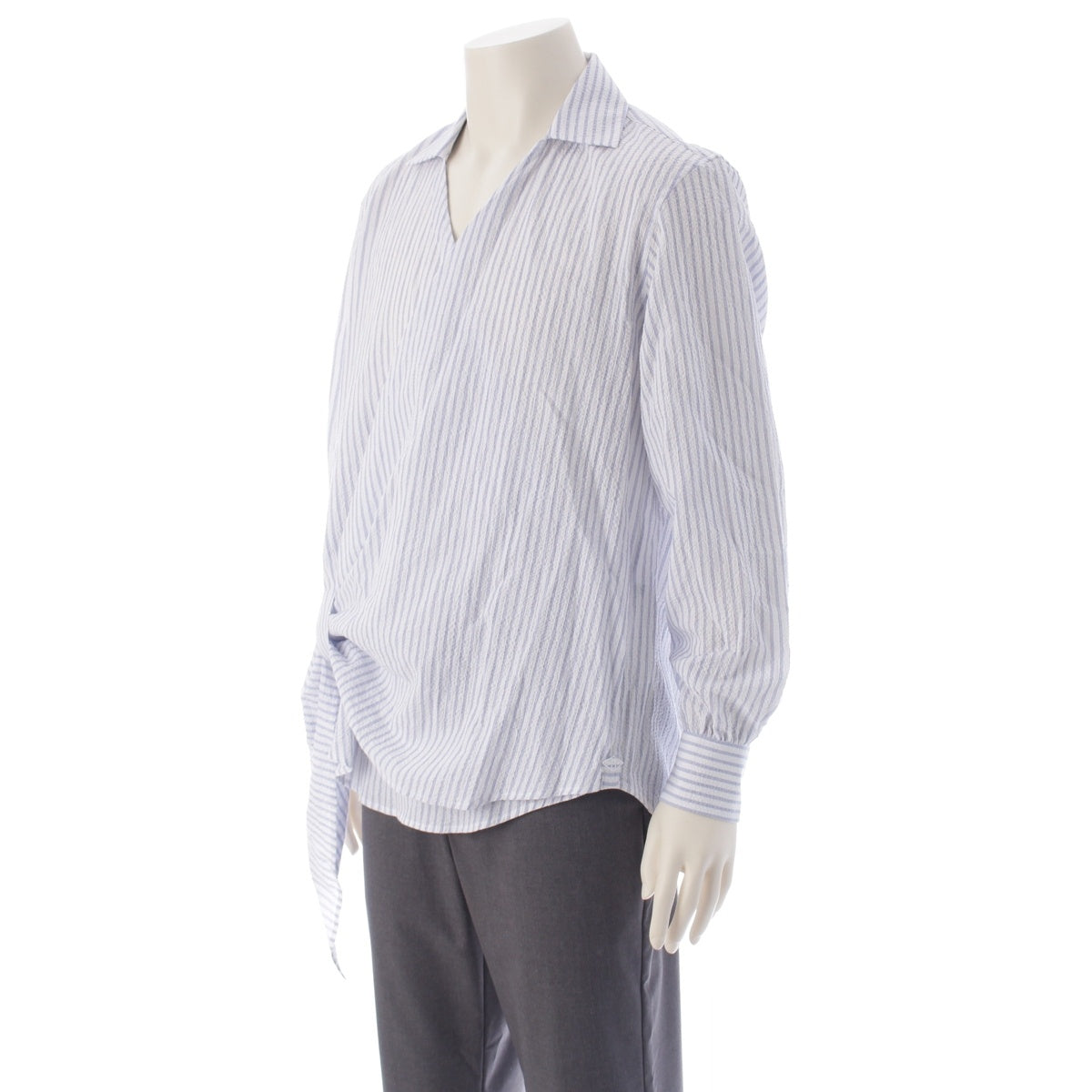 Bourrienne Paris X Brienne Paris Dis SAUVAGE Seersucker Striped Sweater Long sleeve shirt tops SAUSEES25W Blue white 42