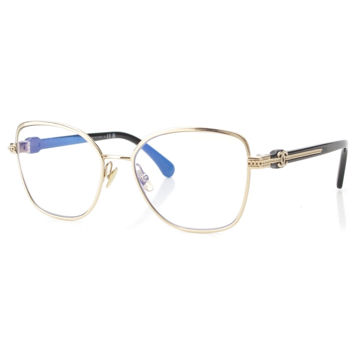 CHANEL Butterfly COCO Mark Chain Blue Light Blocking sunglasses Eyewear Black gold 55□17