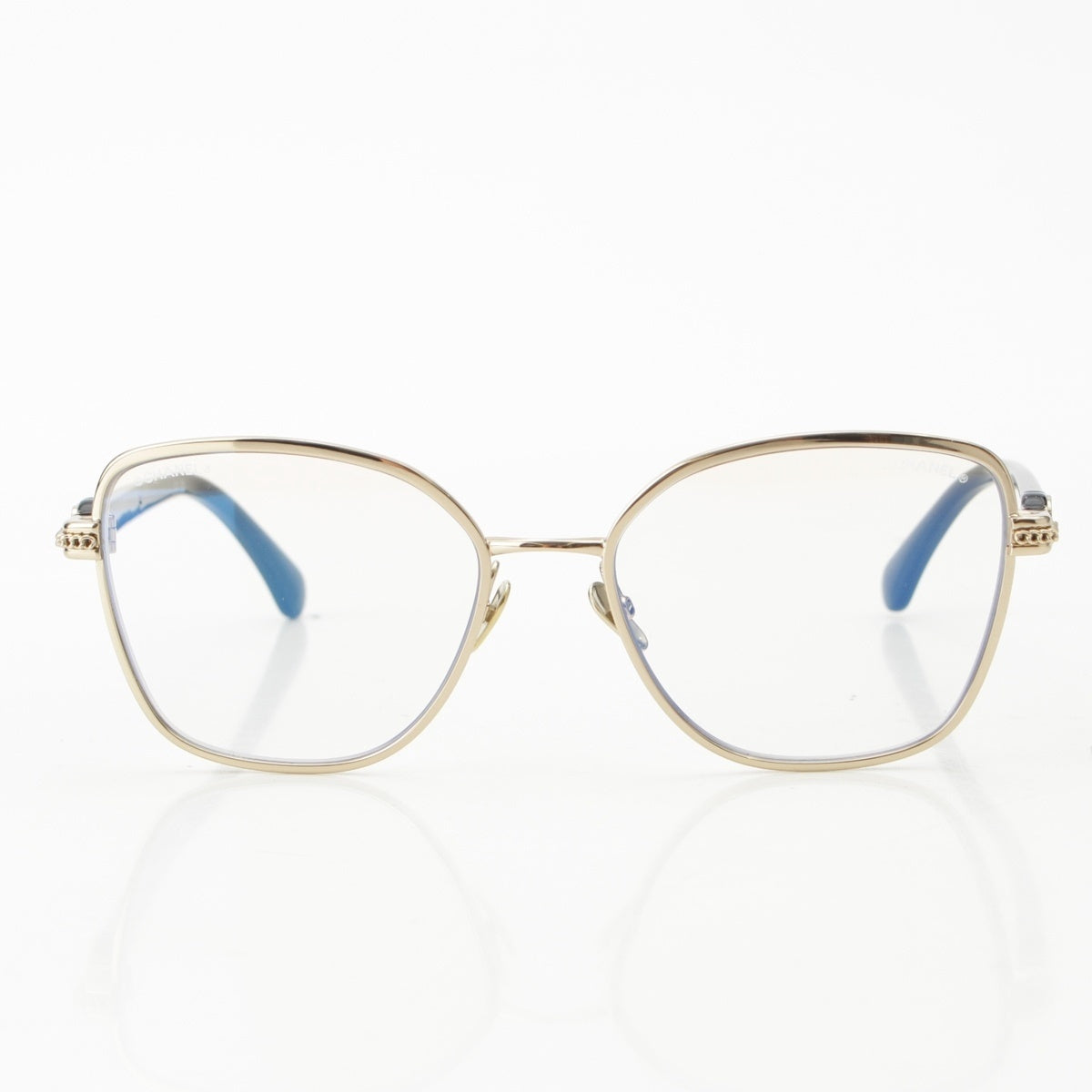 CHANEL Butterfly COCO Mark Chain Blue Light Blocking sunglasses Eyewear Black gold 55□17