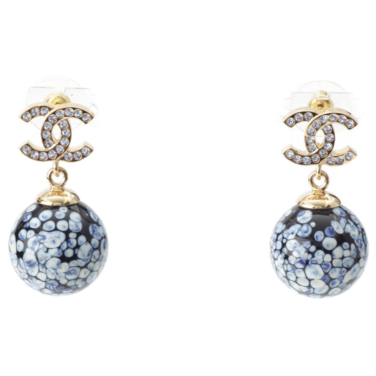 CHANEL A25A Mediedal Rhinestone COCO Mark Ball Pierce Accessories blue