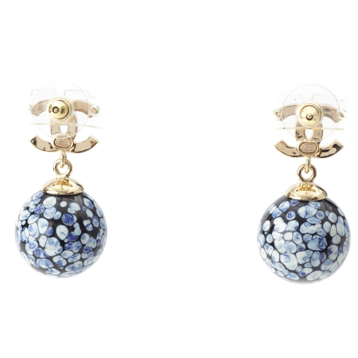 CHANEL A25A Mediedal Rhinestone COCO Mark Ball Pierce Accessories blue