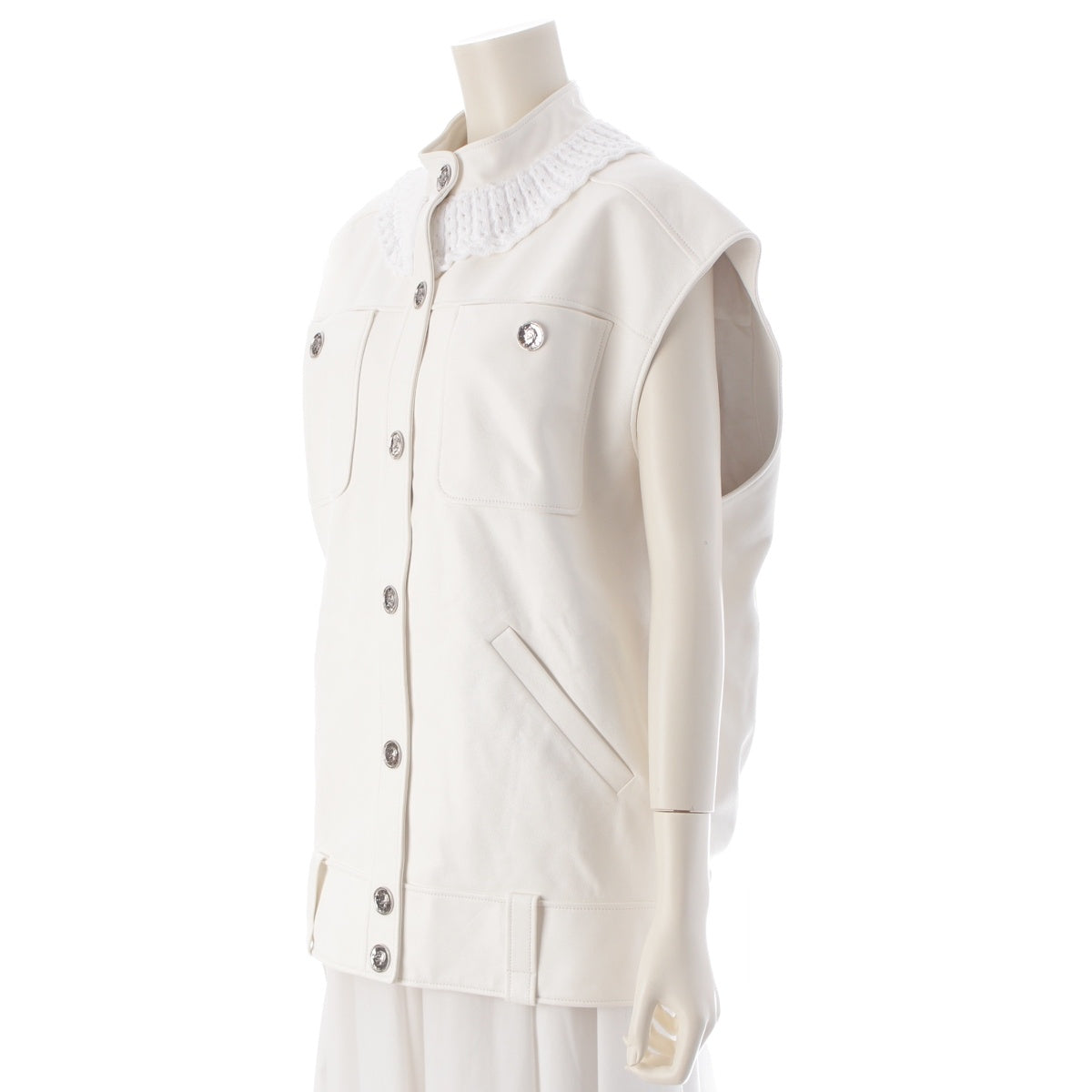 CHANEL Lambskin leather Mademoiselle Button Collar Blouse Gilet Best tops P79431 white 36
