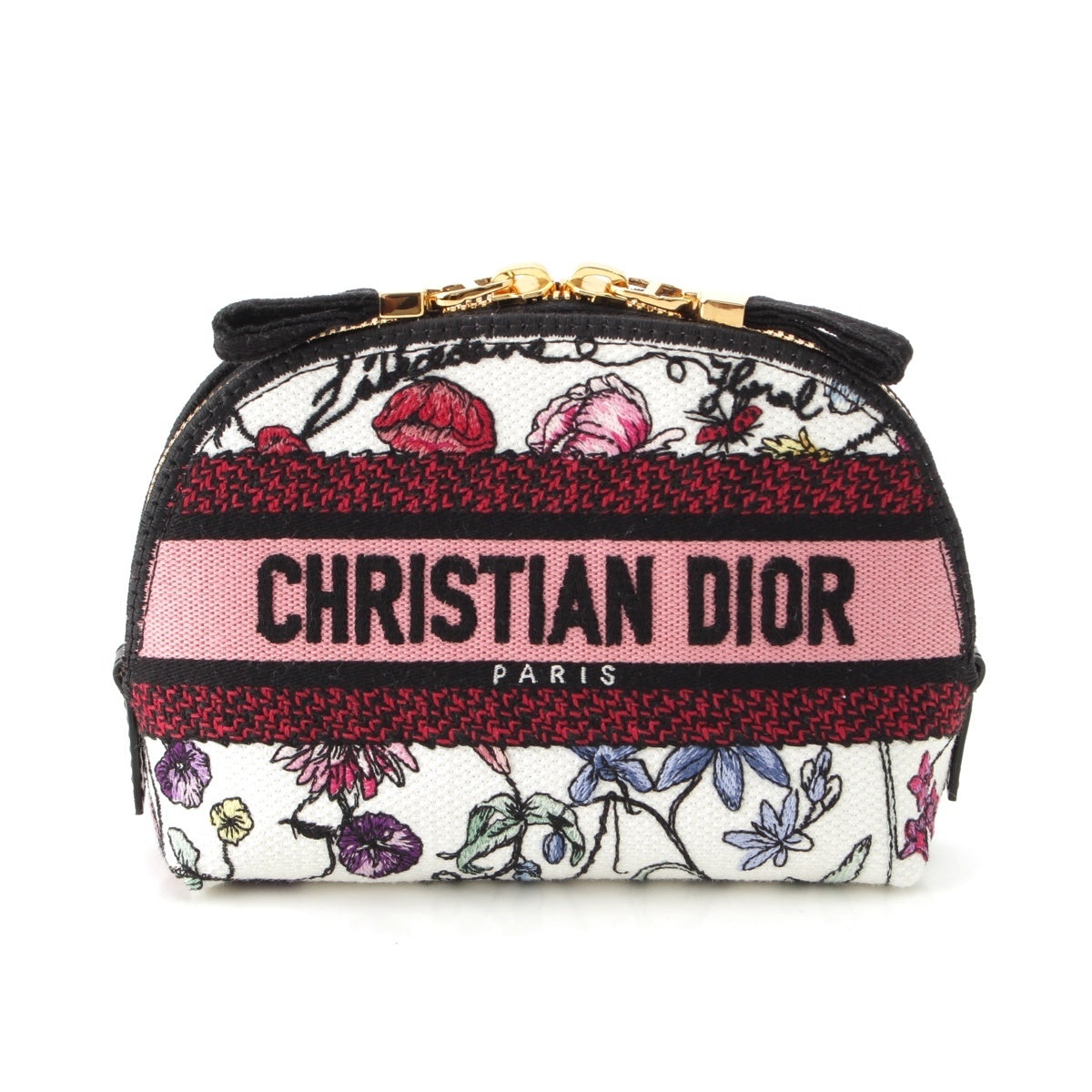 Dior canvas Embroidered Logo Flower Cosmetics Mini Pouch White x pink