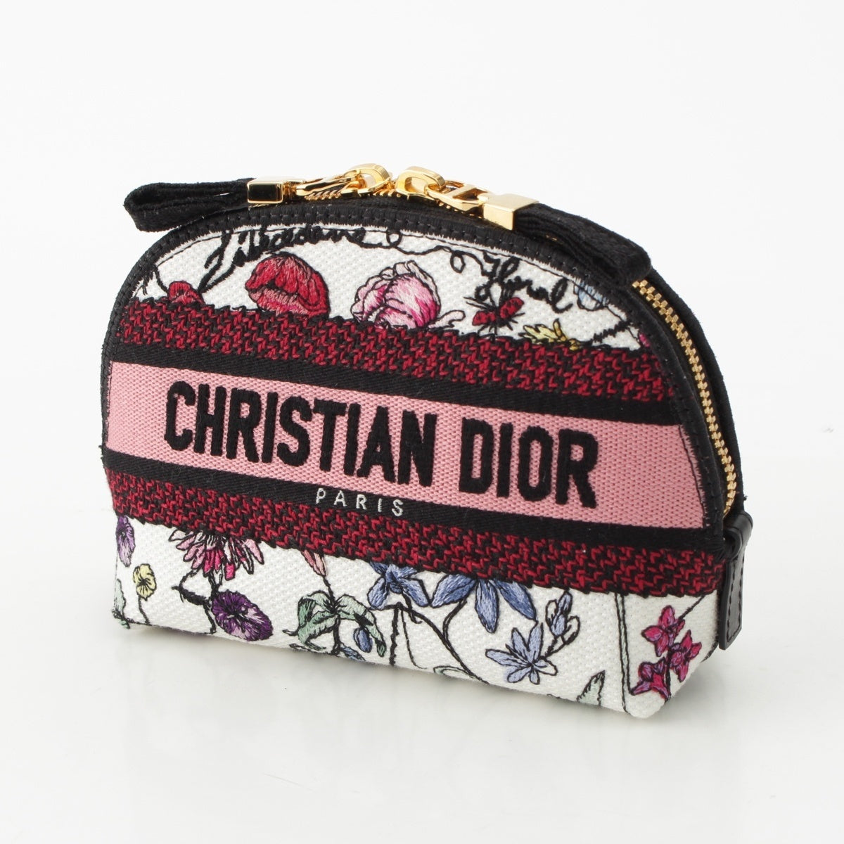 Dior canvas Embroidered Logo Flower Cosmetics Mini Pouch White x pink