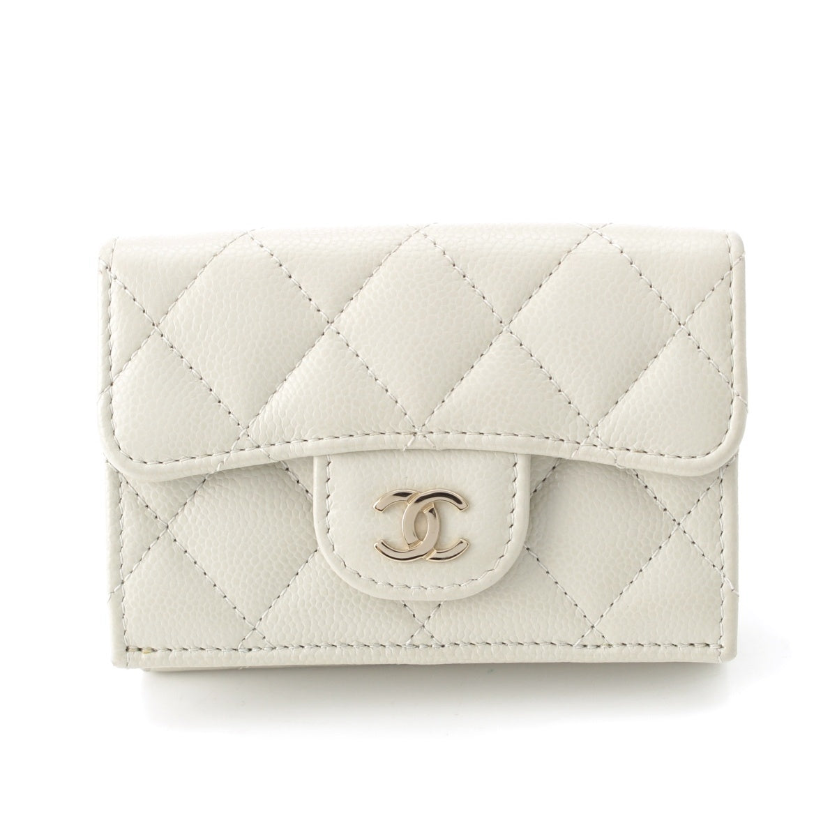 CHANEL Caviar skin COCO Mark Matelasse Random Number Compact Wallet Tri-fold wallet White system