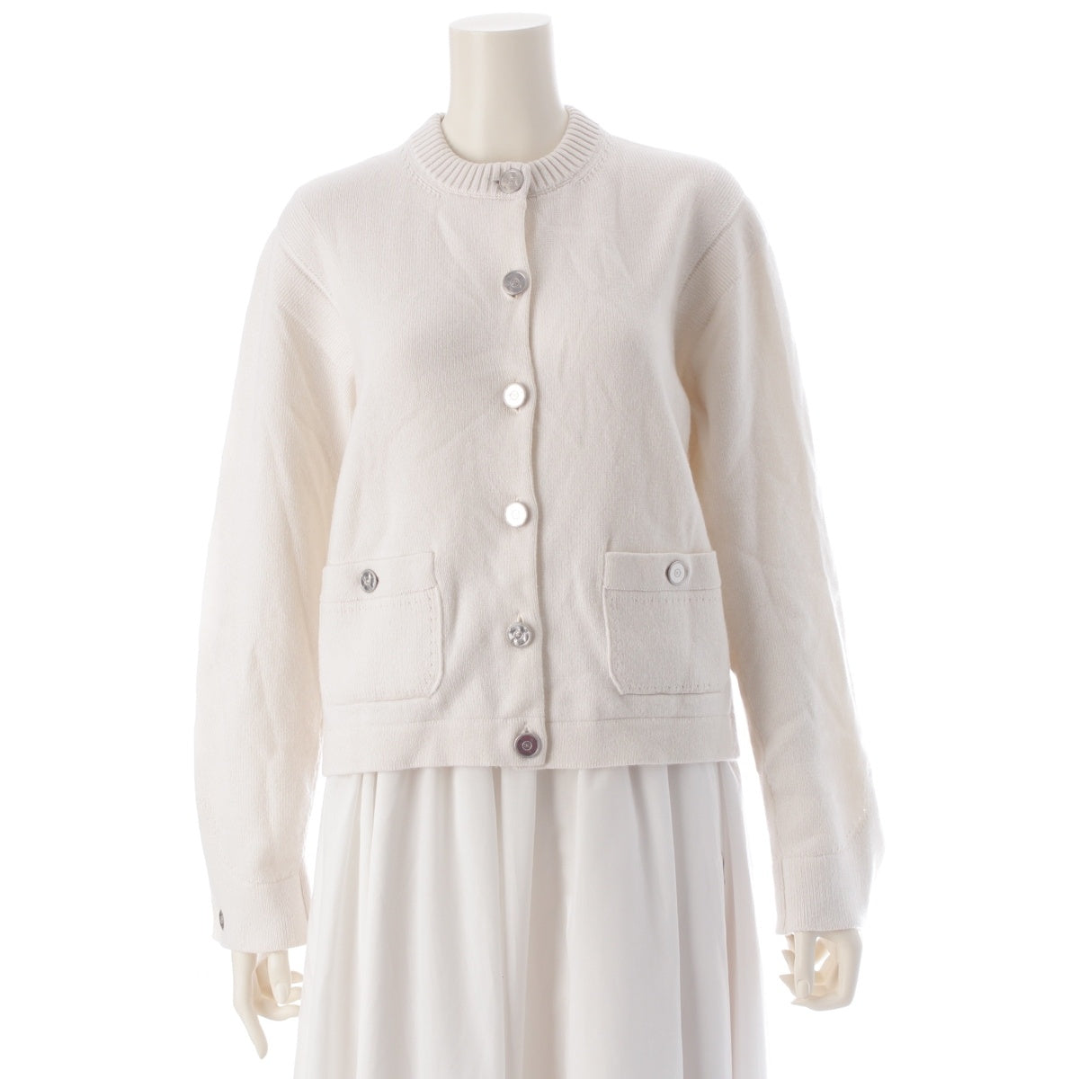 CHANEL cashmere COCO Button No Collar cardigan P79166  Ivory 36